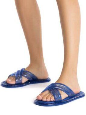 Larroude x Melissa Cali Jelly Slide Sandal, Blue EU 37 US 6